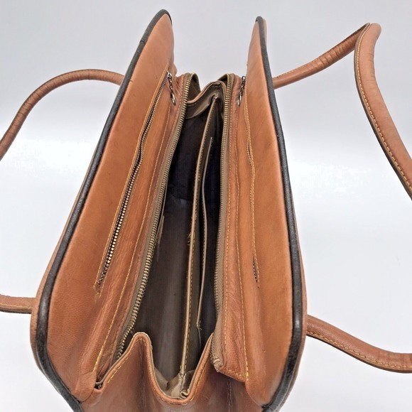 Vintage 60s Gaitan Artisan Hand Tooled Carved Leather Double Handle Purse Mexico - Picture 8 of 12